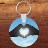 Handen in Heart Shape Silhouette op Blue Sky Sleutelhanger (Voorkant)
