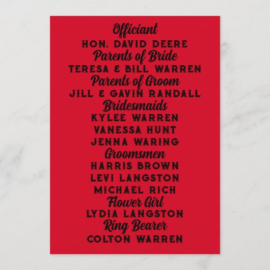 Handen in het huwelijk Tattoo bruiloft Programmakaart (Achterkant)