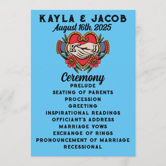 Handen in het huwelijk Tattoo bruiloft Programmakaart (Voorkant)