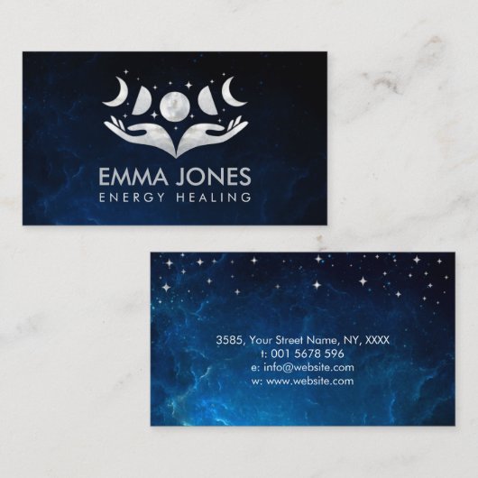 Handen - Maan - Moeder van Parelpleister en Zilver Visitekaartje (Voorkant / Achterkant)
