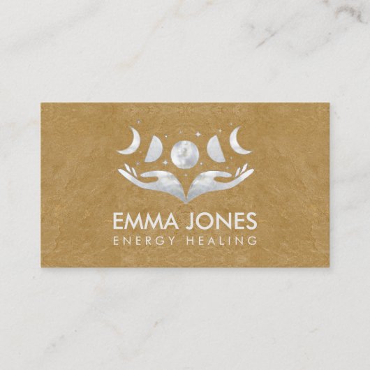 Handen - Maan - Moeder van Parelpleister en Zilver Visitekaartje (Voorkant)