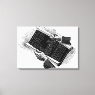 Handen met architecturale bouwtekeningen, vintage  canvas afdruk