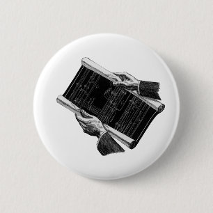 Handen met architecturale bouwtekeningen, vintage ronde button 5,7 cm