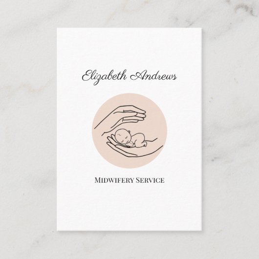 Handen met een baby illustratie, wit visitekaartje (Voorkant)
