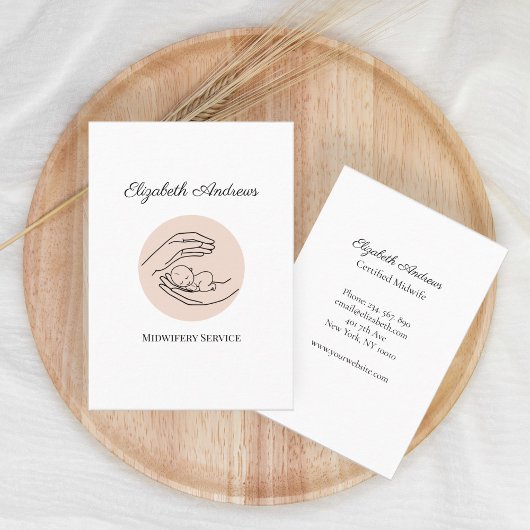 Handen met een baby illustratie, wit visitekaartje