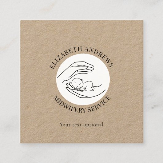 Handen met een baby-simpel-modern vierkante visitekaartje (Voorkant)