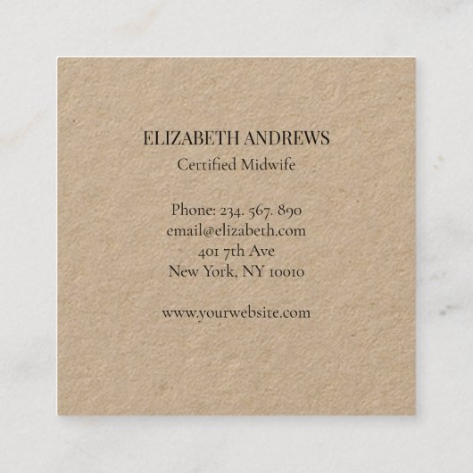 Handen met een baby-simpel-modern vierkante visitekaartje (Achterkant)