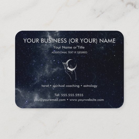 Handen met Moons Cosmos Astrology Tarot Visitekaartje (Achterkant)
