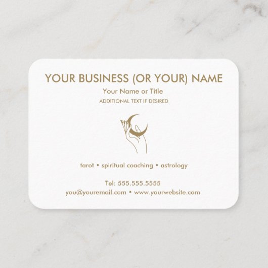 Handen met Moons Tarot Psychic Visitekaartje (Achterkant)