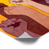 Handen met vuist opgevoed boven gele zon poster (Hoek)