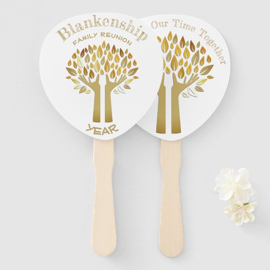 Handen omhoog bomen verlaten Familie reünie Party  Handwaaier (Voorkant en achterkant)