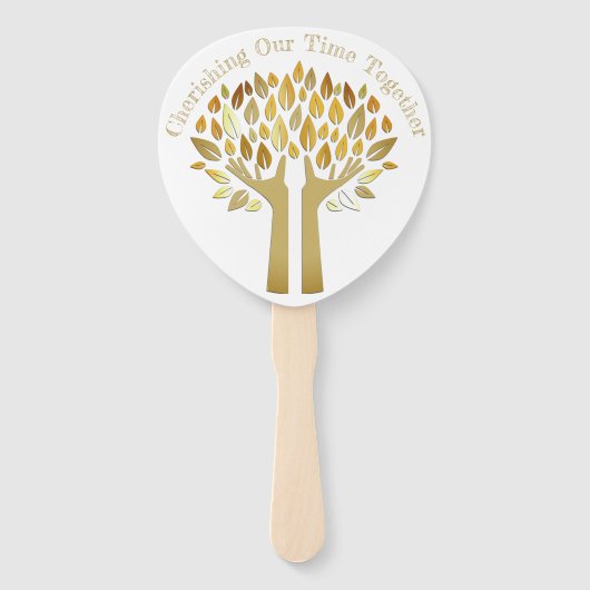 Handen omhoog bomen verlaten Familie reünie Party  Handwaaier (Achterkant)