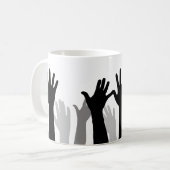 Handen omhoog silhouet, hand omhoog, protest koffiemok (Voorkant links)