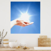 Handen op blauwe achtergrond, reiki, chakra poster (Keuken)