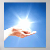 Handen op blauwe achtergrond, reiki, chakra poster (Voorkant)