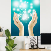 Handen op groene achtergrond, chakra genezer poster (Thuiskantoor)