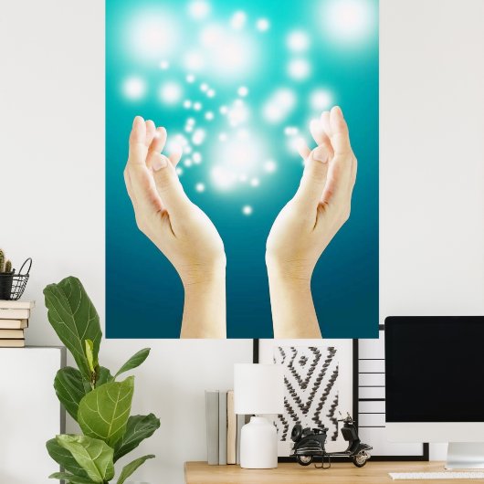 Handen op groene achtergrond, chakra genezer poster (Thuiskantoor)