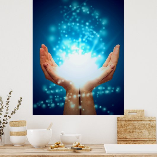 Handen op groene achtergrond, reiki, chakra poster (Keuken)