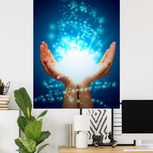 Handen op groene achtergrond, reiki, chakra poster (Thuiskantoor)