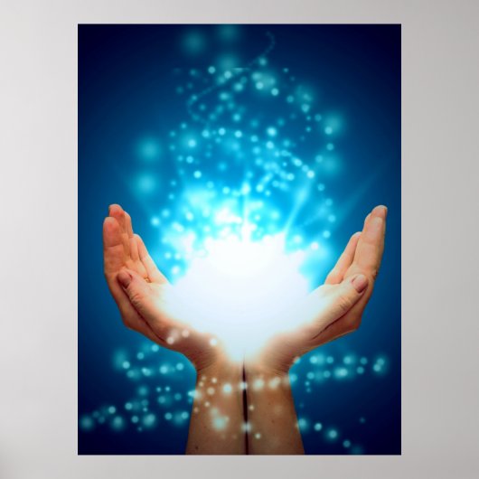 Handen op groene achtergrond, reiki, chakra poster (Voorkant)