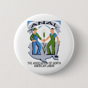 "Handen over Amerika"--De arbeiders verenigen zich Ronde Button 5,7 Cm