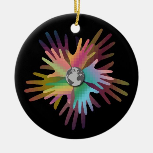 Handen over de hele wereld keramisch ornament (Voorkant)