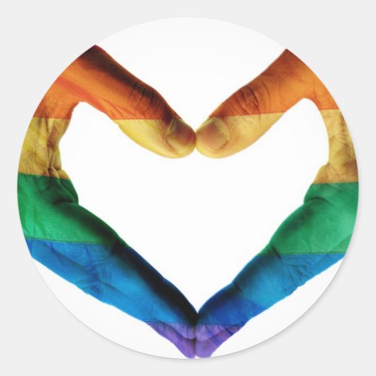 Handen schilderd als regenbooghart ronde sticker (Voorkant)