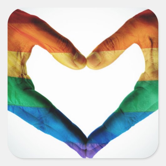 Handen schilderd als regenbooghart vierkante sticker (Voorkant)