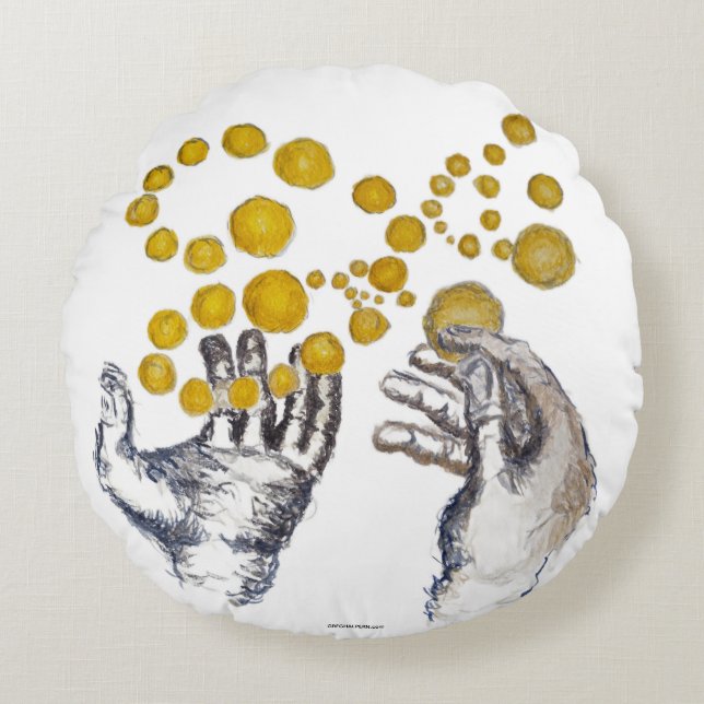 Handen Uitgestrekt met Gouden Bollen Rond Kussen (Voorkant)