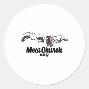 Handen van Brisket Meat Church BBQ _1 Ronde Sticker