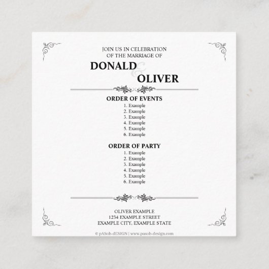 Handen van een Gay Bruiloft Paar met Ringen Informatiekaartje (Achterkant)