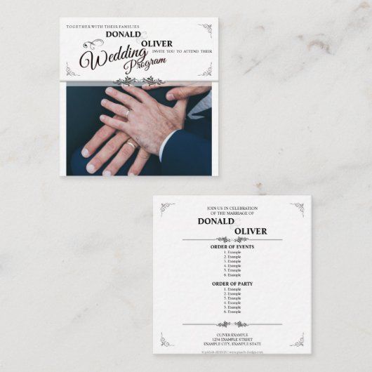 Handen van een Gay Bruiloft Paar met Ringen Informatiekaartje (Voorkant / Achterkant)