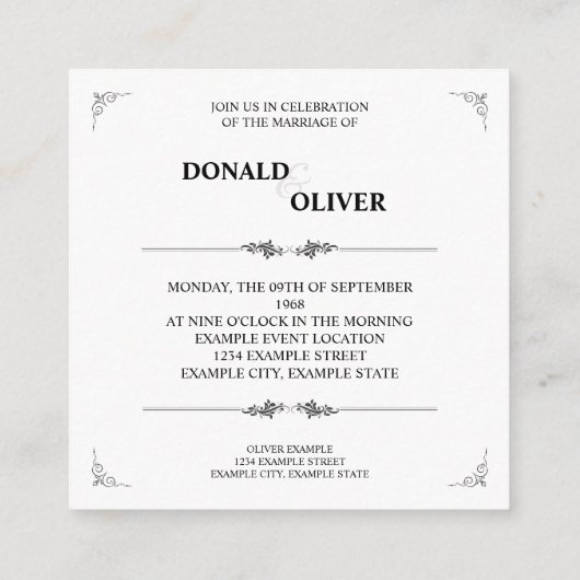 Handen van een Gay Bruiloft Paar met Ringen Informatiekaartje (Achterkant)