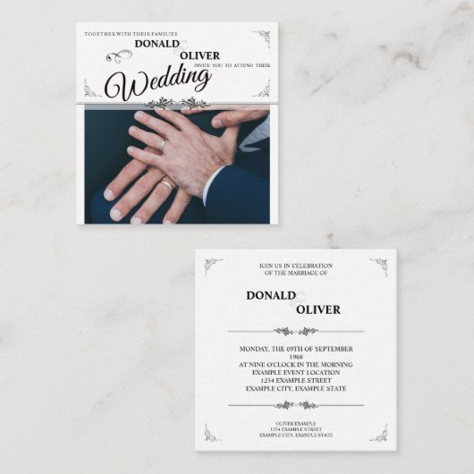 Handen van een Gay Bruiloft Paar met Ringen Informatiekaartje (Voorkant / Achterkant)