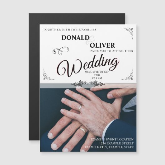 Handen van een Gay Bruiloft Paar met Ringen Magnetische Uitnodiging (Voorkant / Achterkant)