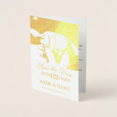 Handen van een gekleurd bruiloft paar met ring folie kaarten (Voorkant)