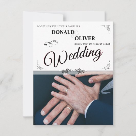 Handen van een homoseksueel bruidspaar met ringen (Voorkant)