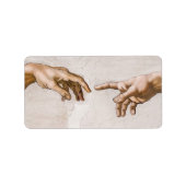 Handen van God de vader en Adam van Michelangelo Etiket (Voorkant)