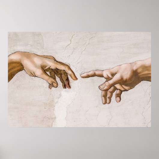Handen van God de vader en Adam van Michelangelo Poster (Voorkant)