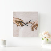 Handen van God de vader en Adam van Michelangelo Vierkante Klok (Huis)