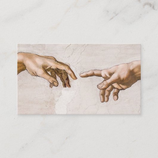 Handen van God de vader en Adam van Michelangelo Visitekaartje (Voorkant)