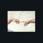 Handen van God en Adam Canvas Afdruk<br><div class="desc">Handen van God en Adam,  detail van The Creation of Adam,  van het Sistine Ceiling,  1511 | door Michelangelo Buonarroti | Art Location: Vatican Museums and Galleries,  Vaticaanstad,  Italië | Italiaanse kunstenaar | Collectie Afbeelding nummer: BAL143446</div>