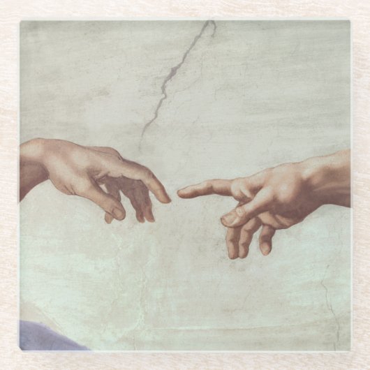 Handen van God en Adam Glazen Onderzetter (Voorkant)