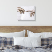 Handen van God en Adam van Michelangelo Canvas Afdruk (Insitu (Slaapkamer))