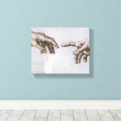 Handen van God en Adam van Michelangelo Canvas Afdruk (Insitu (Houten vloer))