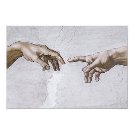 Handen van God en Adam van Michelangelo Foto Afdruk (Voorkant)