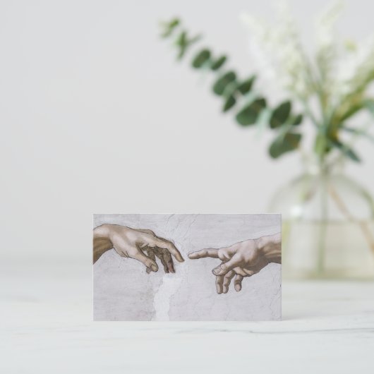 Handen van God en Adam van Michelangelo Visitekaartje (Staand voorkant)