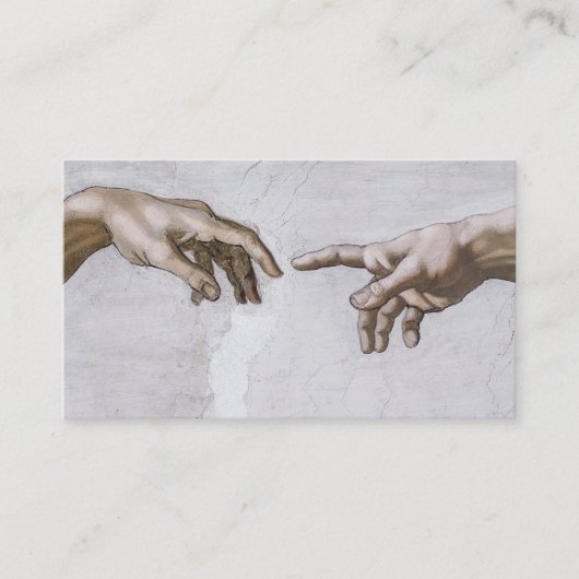 Handen van God en Adam van Michelangelo Visitekaartje (Voorkant)