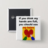 Handen, volledig hart vierkante button 5,1 cm (Voorkant /achterkant)