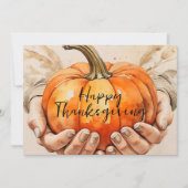 Handen voorzichtig een pompoen Thanksgiving Feestdagenkaart (Voorkant)